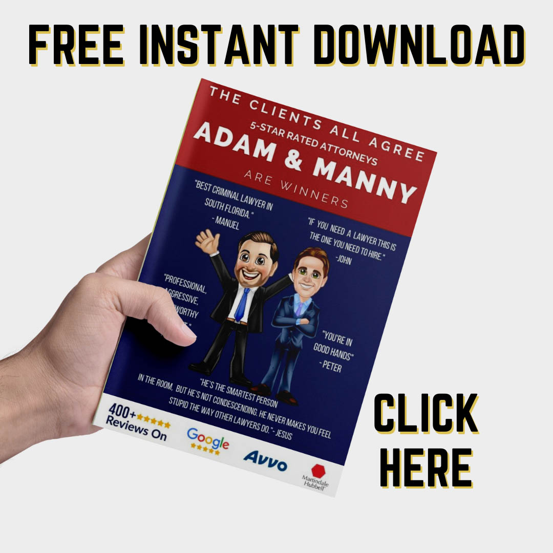 hands hold a booklet that shares client stories and five-star reviews. this booklet, written by Fort Lauderdale criminal defense attorneys is free for an instant download!