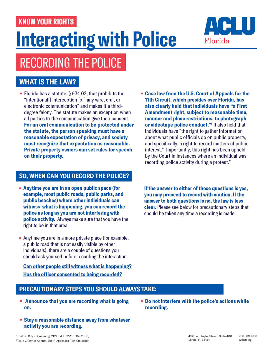 Can I Record Police in Florida? Constitutional right to record cops threatened in Florida says Fort Lauderdale Criminal Attorney