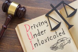 The concept of Driving Under Intoxicated (DUI) Law is illustrated in a photo featuring bold text prominently displayed.