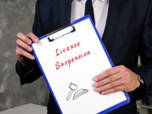 Juridical concept meaning License Suspension with inscription on the sheet.